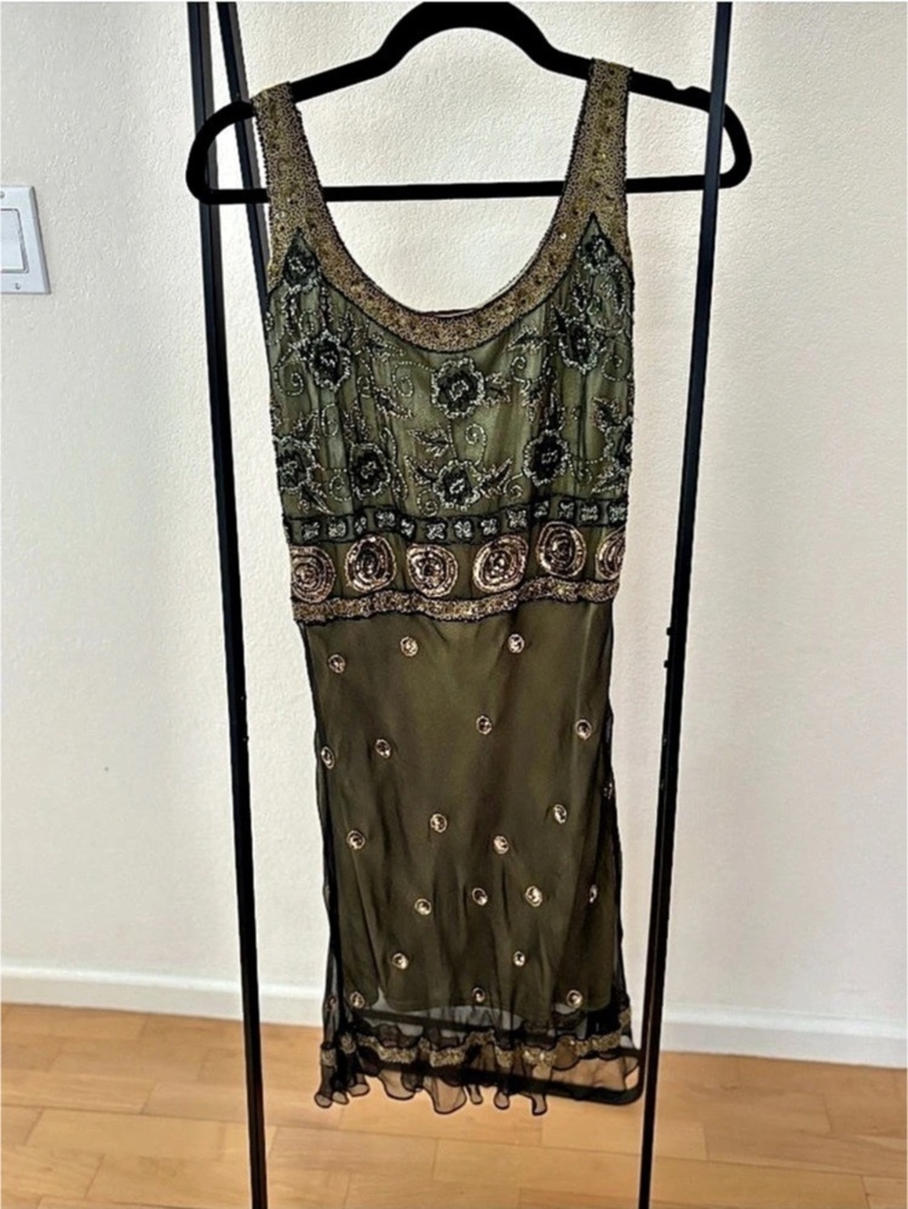 Paisley Embellished Maxi Dress in Green & Brown Like New